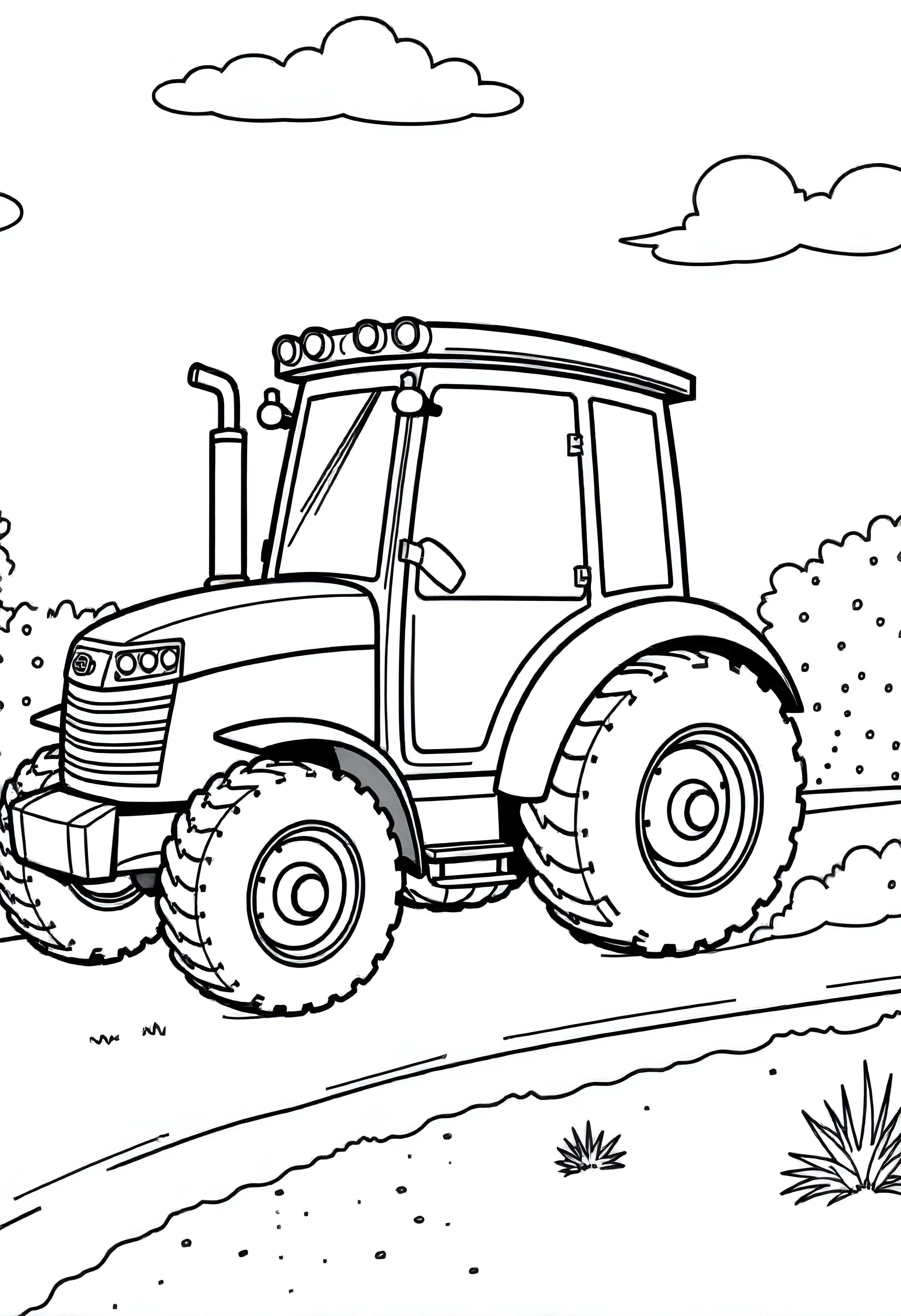 Tractor on the road coloring page